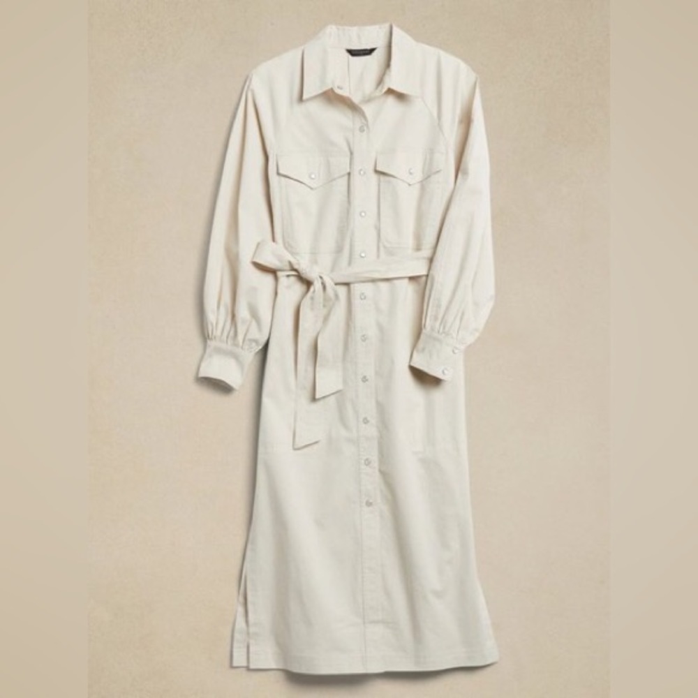 Banana Republic Cream Button-Front Midi Shirt Dress